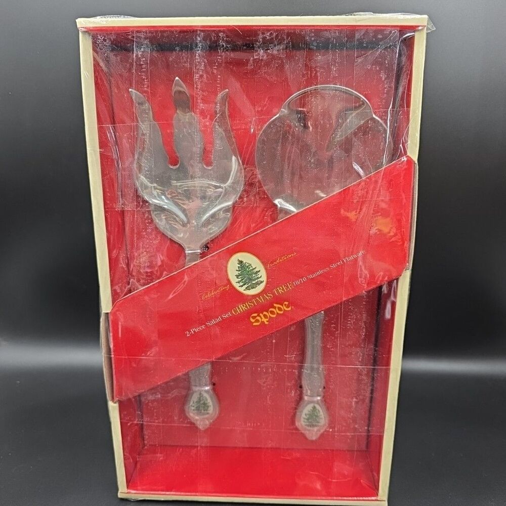 Wallace Spode Christmas 2 Piece Salad Set 18/10 Heavy Stainless Steel New In Box